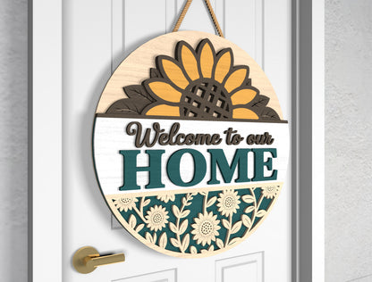 Sunflower Welcome to Our Home Sign SVG for xTool and Glowforge