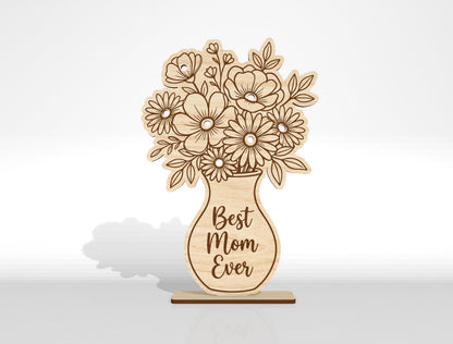 Hand Picked for Mommy Flower Holder SVG Bundle Laser Cut File for LightBurn and xTool