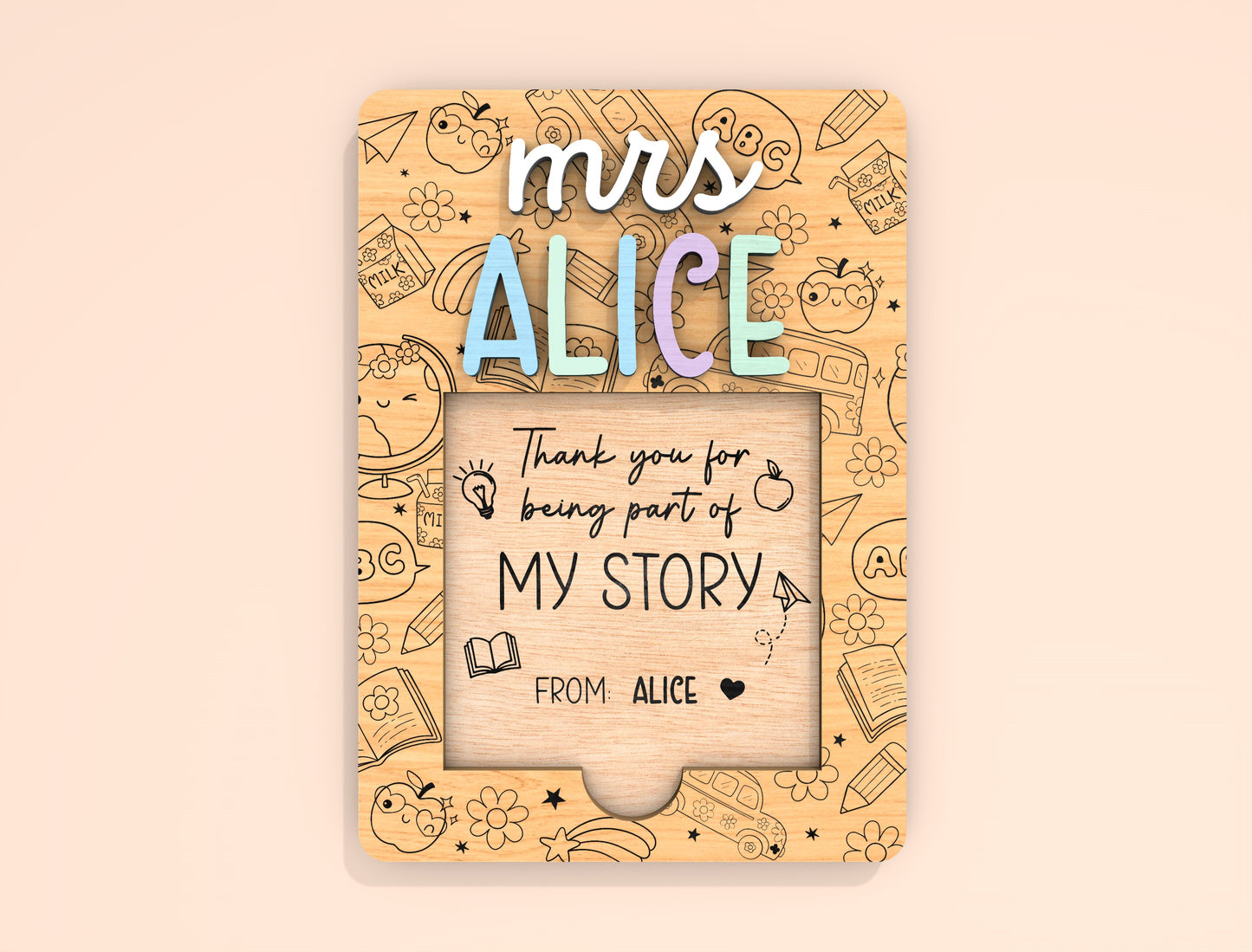 Personalized Teacher Note Holder SVG Laser Cut File for Glowforge and xTool