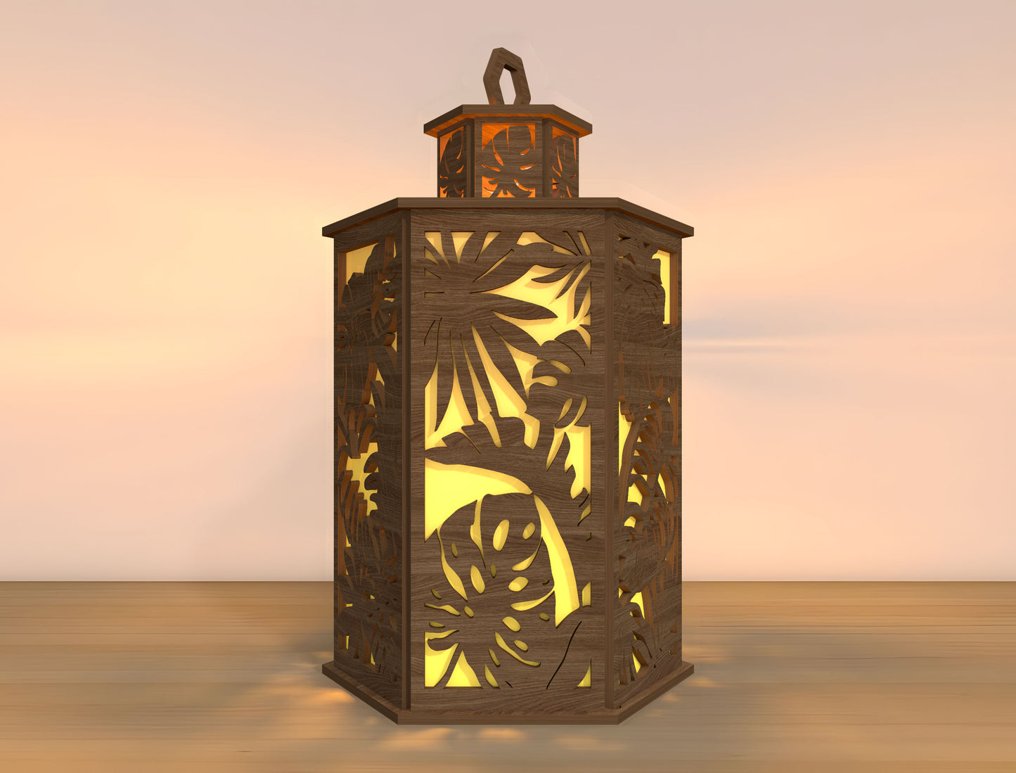 Tropical Leaf Lantern SVG Laser Cut File for LightBurn and Glowforge