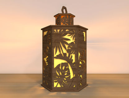 Tropical Leaf Lantern SVG Laser Cut File for LightBurn and Glowforge