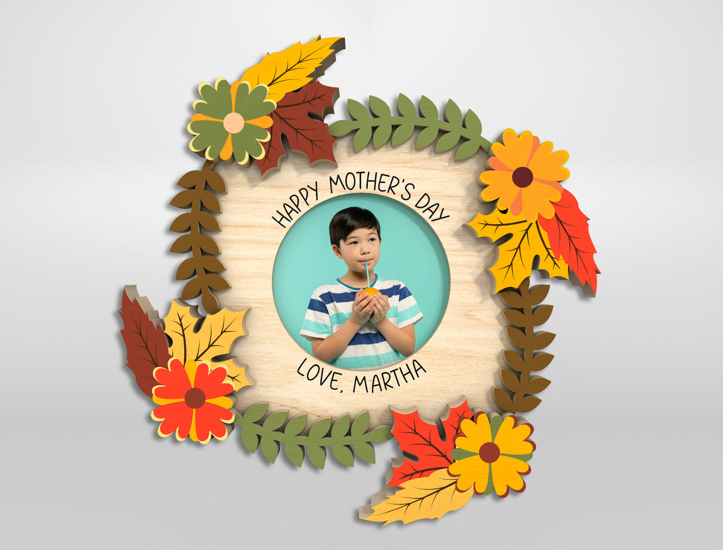 Floral Mom Photo Frame Wreath Magnet SVG Bundle for LightBurn and xTool
