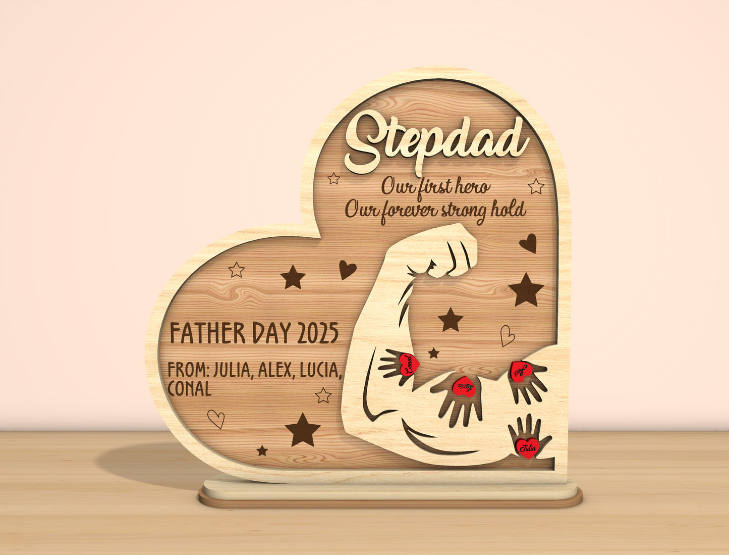 Father’s Day Strength Heart Laser Cut File | Dad Pops Papa Tabletop Sign | Family Love Wooden Decor | Glowforge, xTool, LightBurn, etc.