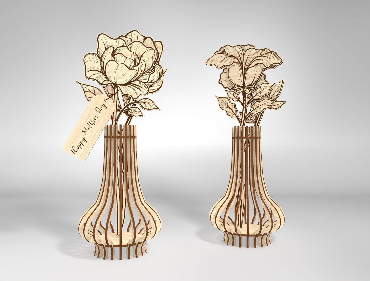 Floral Vase Arrangement SVG Bundle 36 Flowers for Glowforge and xTool
