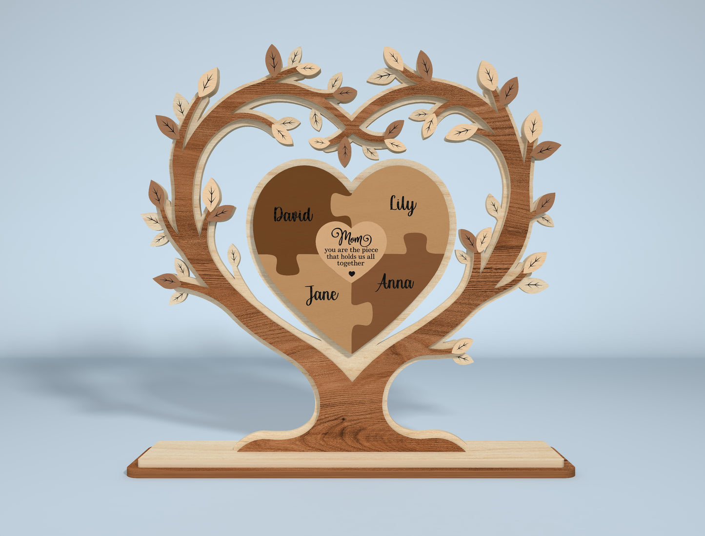 Heart Tree Stand Sign SVG Engraved Family Names for Glowforge
