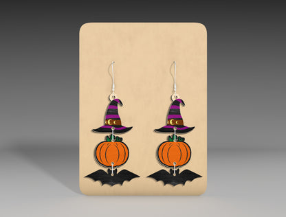 Halloween Witch Hat Pumpkin Earrings SVG Bundle 3 Designs for Glowforge LightBurn xTool