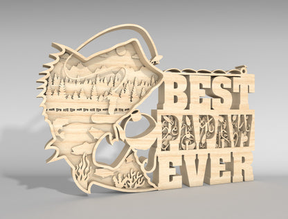 Best Papa Ever Fishing Sign SVG Laser Cut File for Glowforge and xTool