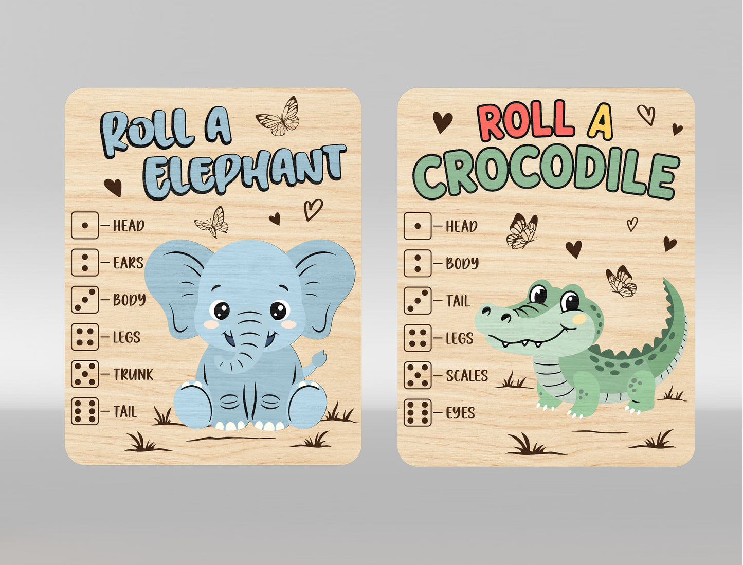 Kids Roll a Zoo Animal Game SVG Bundle for Glowforge xTool | 12 Designs