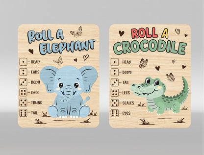 Kids Roll a Zoo Animal Game SVG Bundle for Glowforge xTool | 12 Designs
