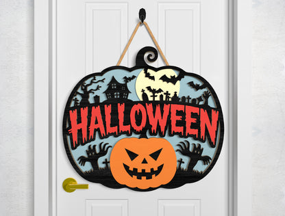 Halloween Pumpkin Door Sign SVG Laser Cut Files for Glowforge