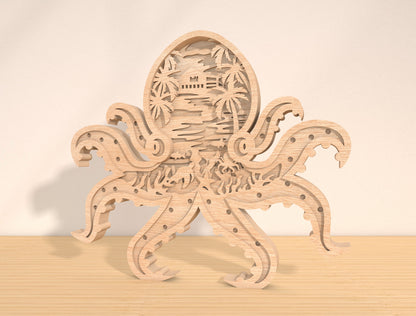 Multilayer Octopus Ocean Scene SVG for Glowforge and LightBurn