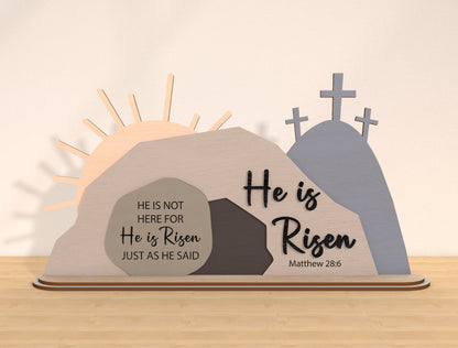 Easter Tomb Scene SVG Bundle He Is Risen Cross Landscape for LightBurn