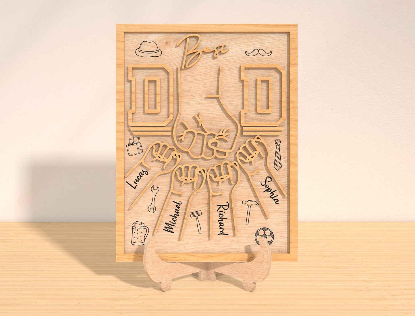 Best Dad Team Laser Cut File | Father Hand Fist Sign | Sports & Hobby Wooden Decor | Glowforge, xTool, LightBurn, etc.