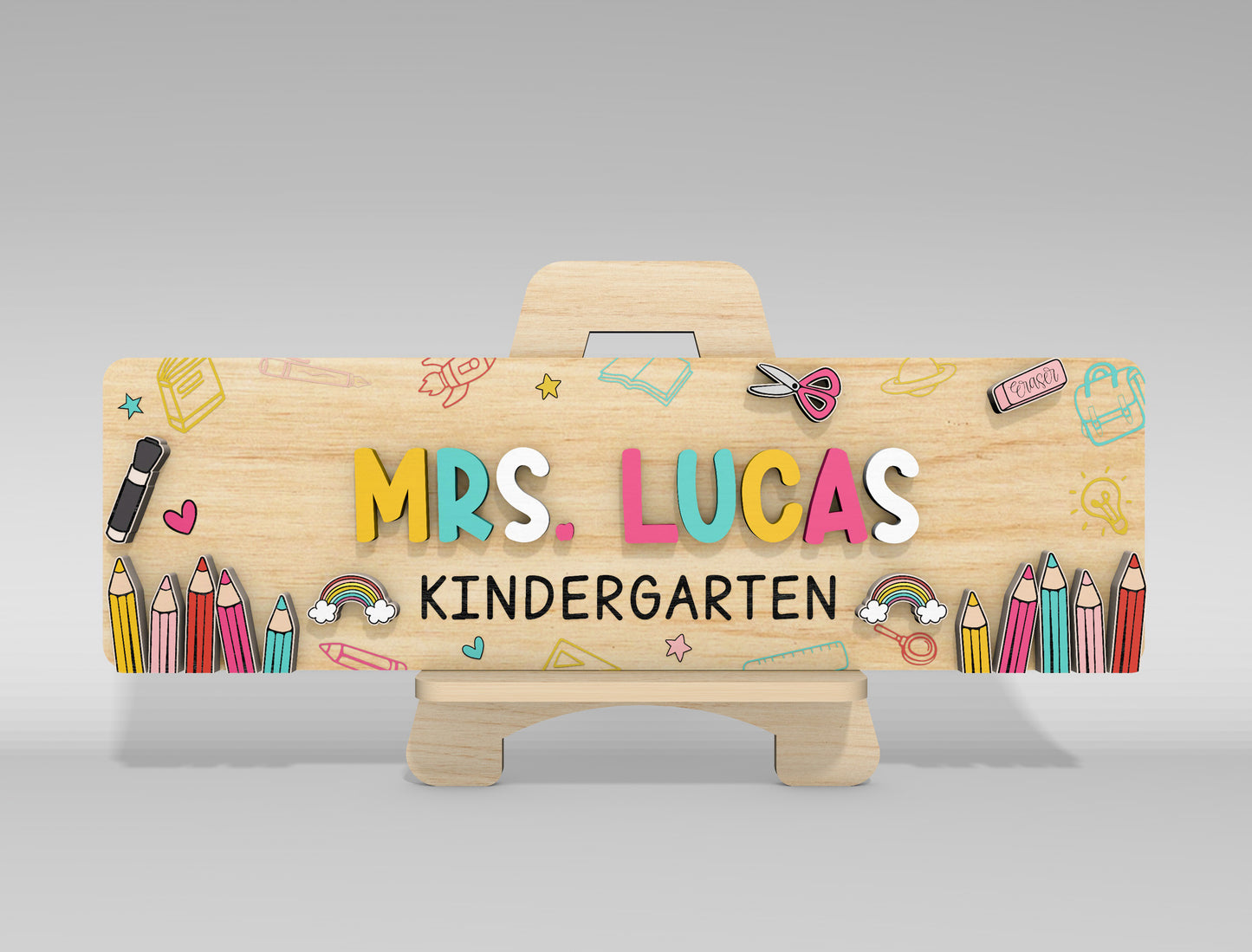 Personalized Teacher Desk Name Plate SVG Laser Cut File for Glowforge and xTool