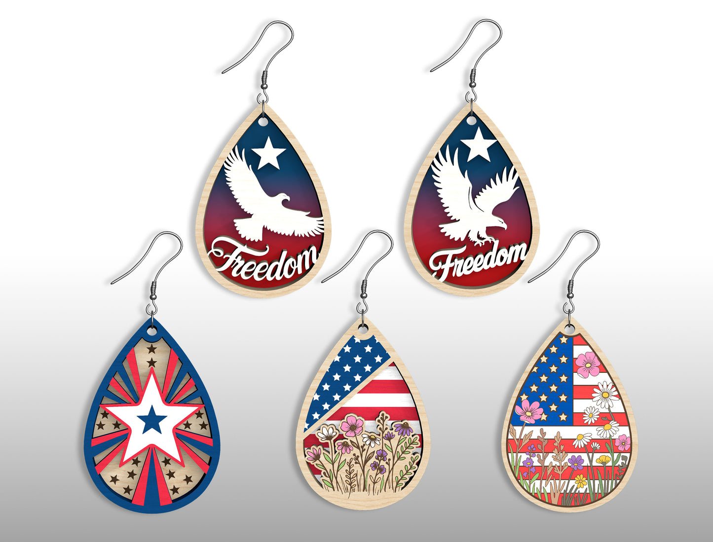 250th Patriotic Earring SVG Bundle for Glowforge and xTool