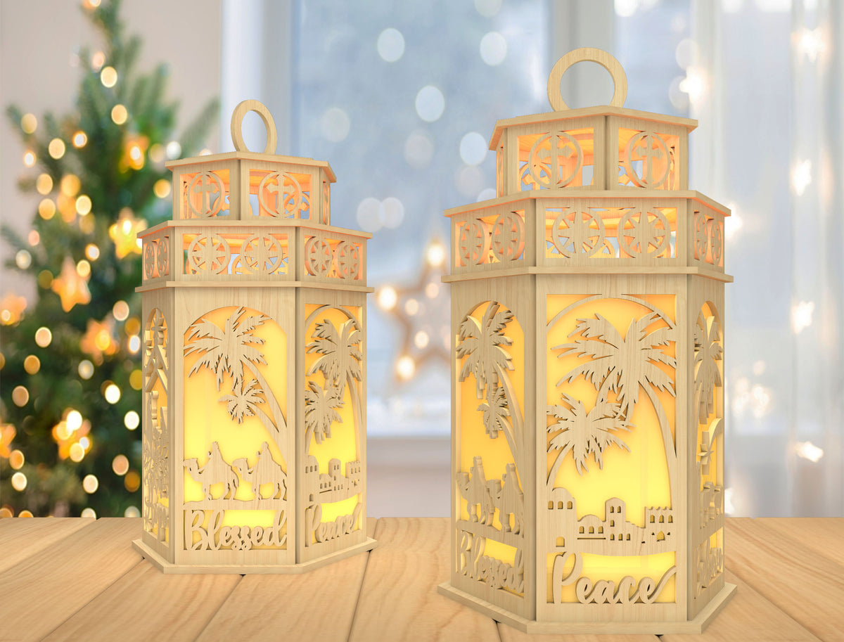 3D Christmas Lantern SVG Reindeer Winter Scene Laser Cut File