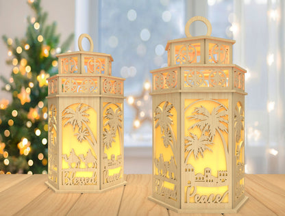 3D Christmas Lantern SVG Reindeer Winter Scene Laser Cut File