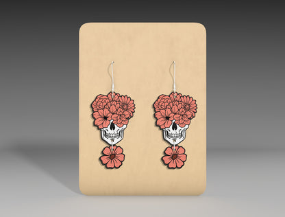 Halloween Floral Skull Earrings SVG Bundle 3 Designs for LightBurn Glowforge xTool