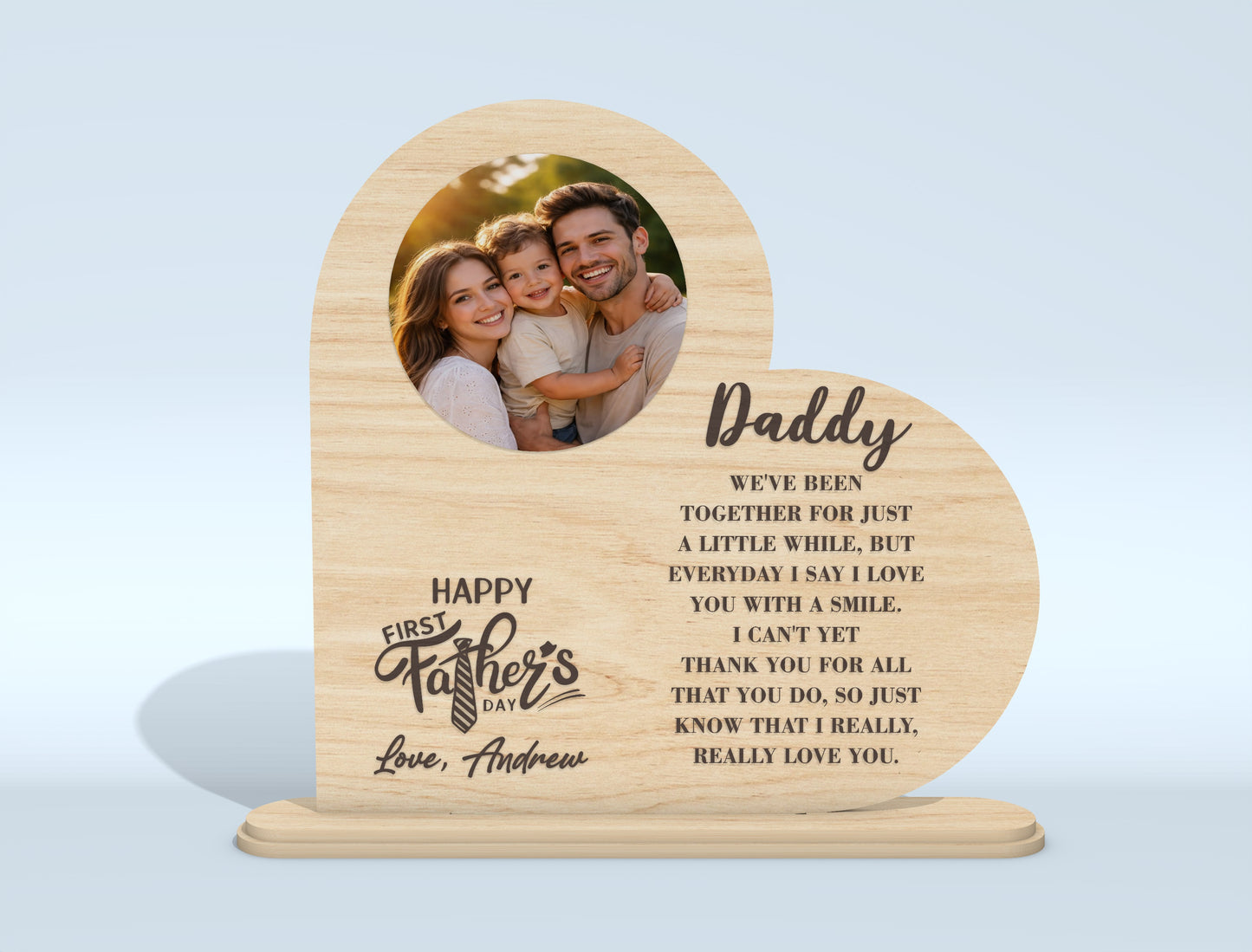 Personalized Heart Shaped Dad Photo Frame SVG Laser Cut File for LightBurn and xTool