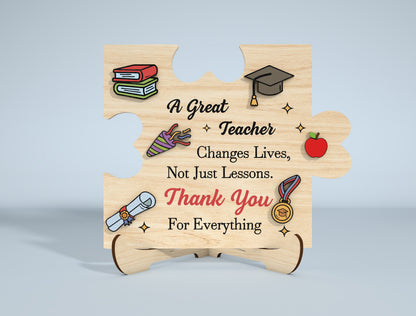 Teacher Thank You Puzzle Sign SVG Laser Cut File for xTool and Glowforge