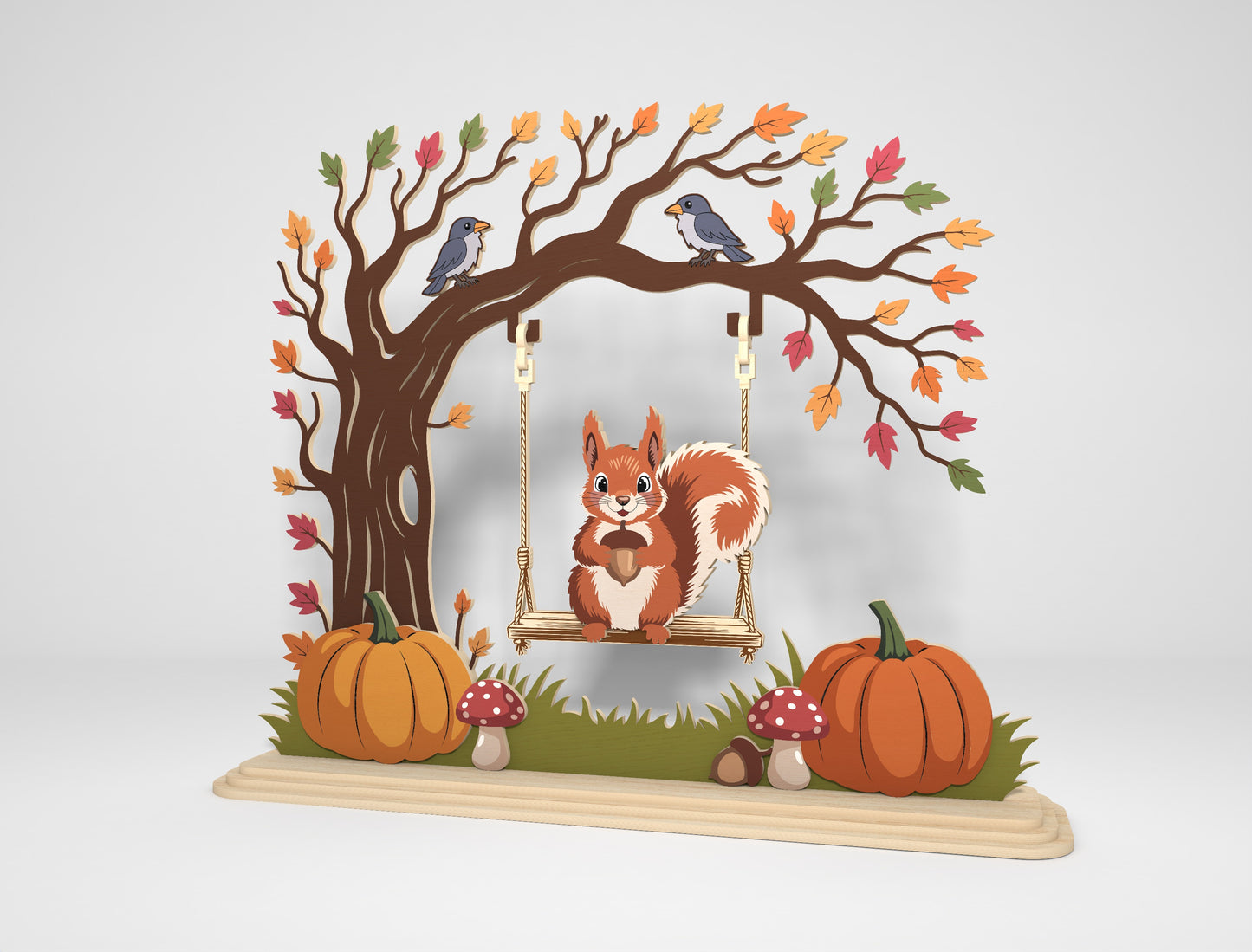 Squirrel on Swing Fall Scene SVG for Glowforge xTool LightBurn