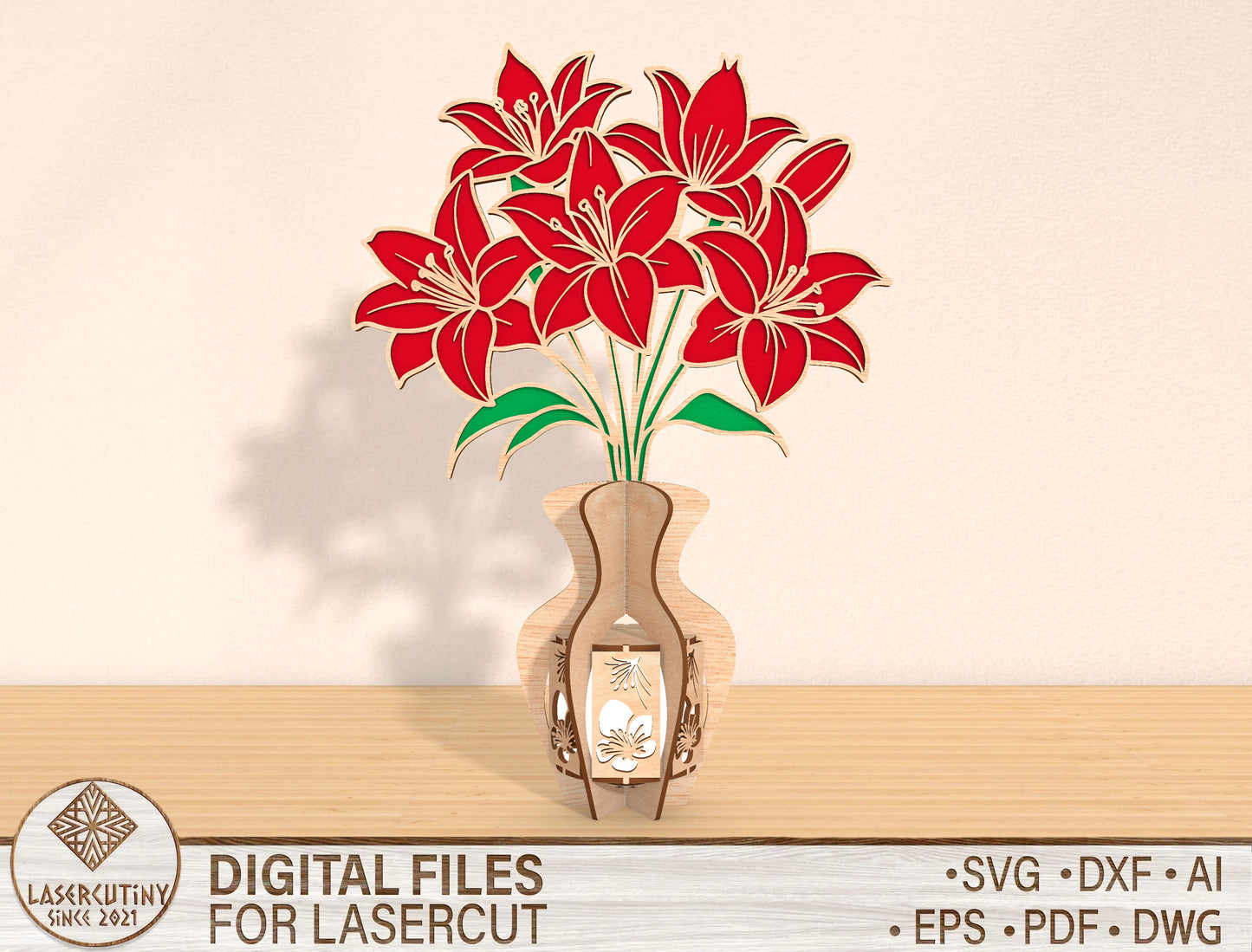 Lily Lantern SVG Elegant Candle Holder Laser Cut File for Glowforge and xTool