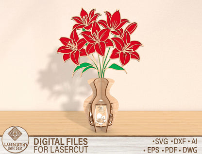 Lily Lantern SVG Elegant Candle Holder Laser Cut File for Glowforge and xTool