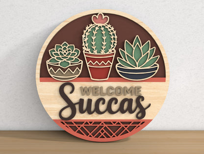 Succulent Welcome Sign SVG Bundle for Glowforge xTool Laser Cut File