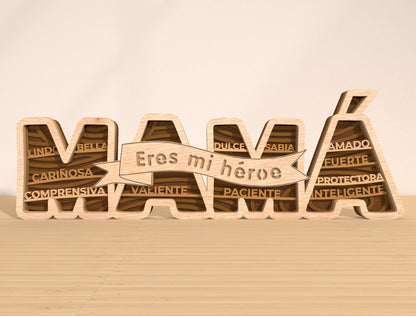Papá & Mamá Hero Word Laser Cut File | Spanish Family Quote Decor | Layered Wooden Typography | Glowforge, xTool, LightBurn, etc.