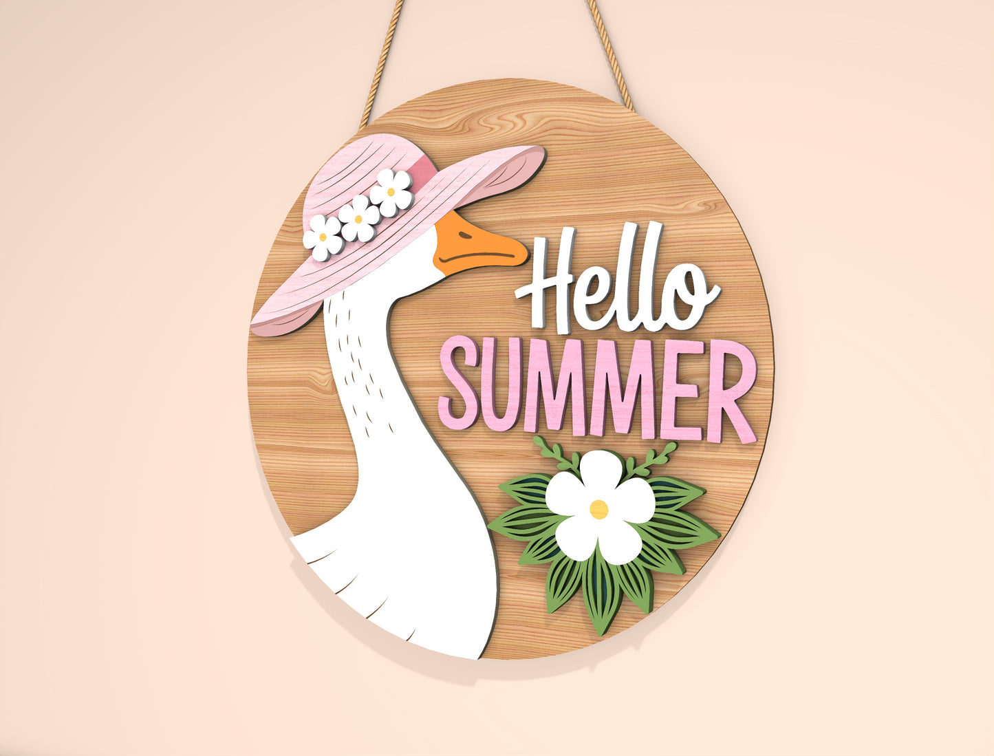 “Hello Summer” Goose Door Sign SVG for Glowforge and xTool