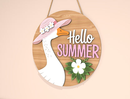 “Hello Summer” Goose Door Sign SVG for Glowforge and xTool