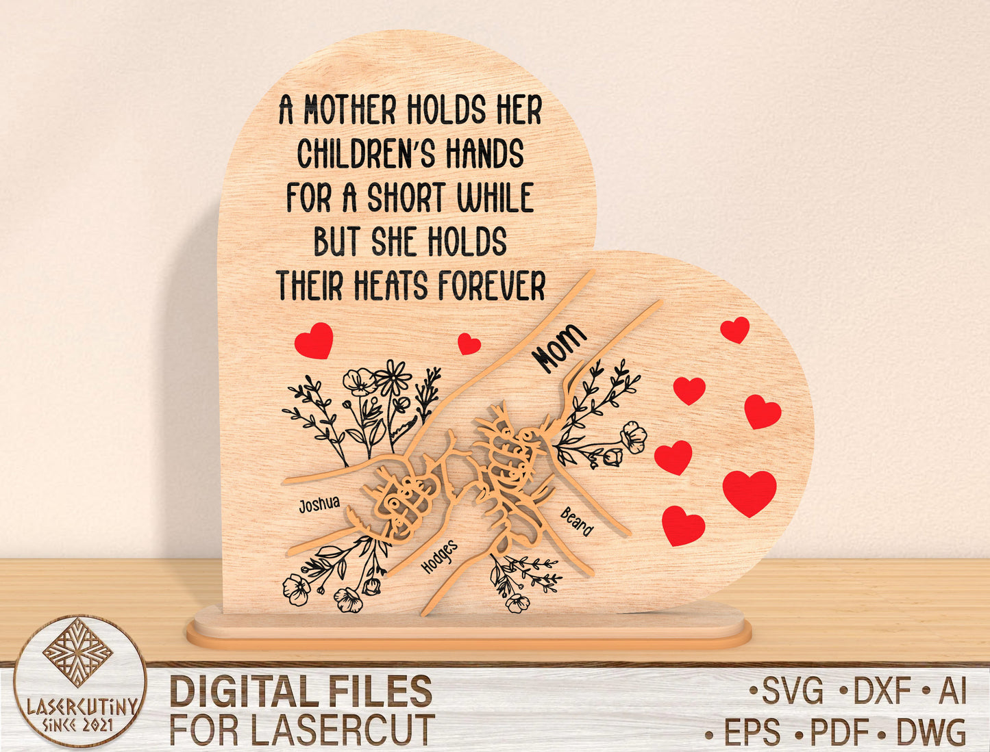 Personalized Mother Flower Sign SVG Kids Name for LightBurn