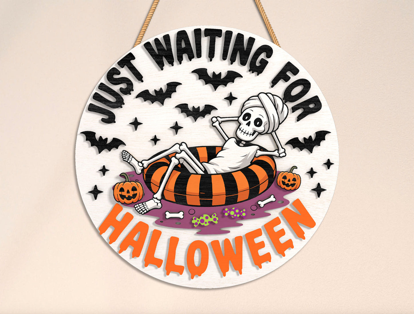Skeleton Halloween Door Sign SVG Bundle for Glowforge xTool LightBurn 4 Designs