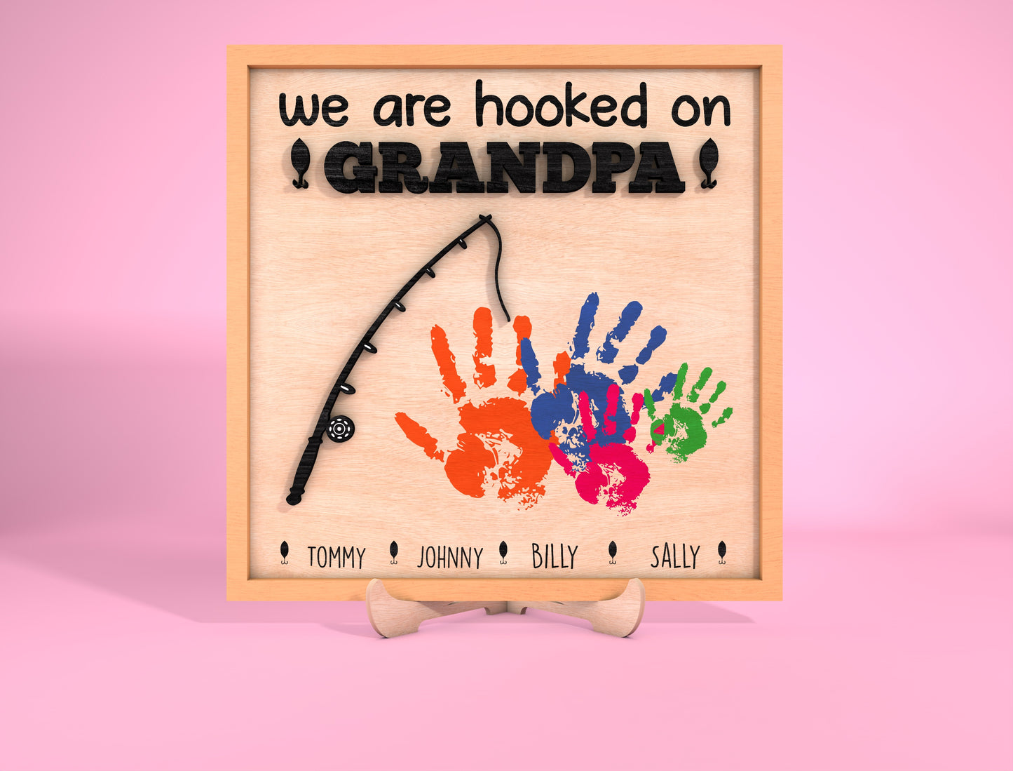 Personalized Fishing Handprint Dad Sign SVG Laser Cut File for Glowforge and LightBurn
