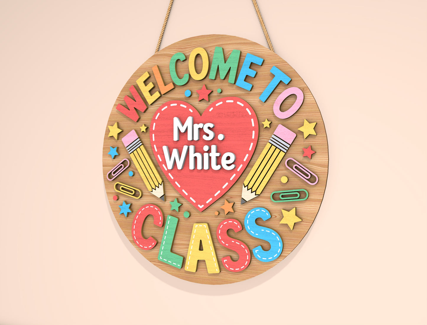 Personalized Teacher Classroom Door Sign SVG Laser Cut File for Glowforge and LightBurn