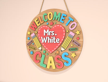 Personalized Teacher Classroom Door Sign SVG Laser Cut File for Glowforge and LightBurn