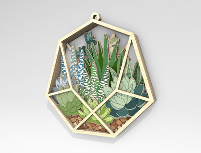 Succulent Hexagon SVG Multilayer Laser Cut File for xTool and Glowforge
