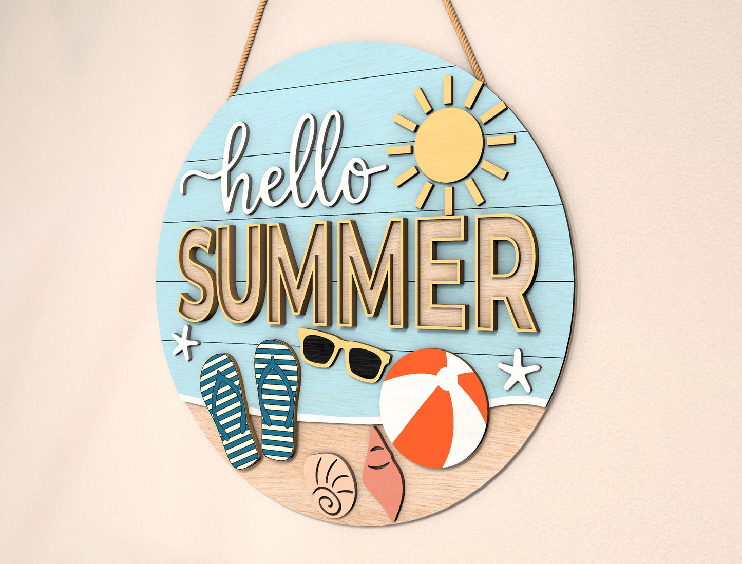 “Hello Summer” Beach Flip Flop SVG Door Sign for Glowforge