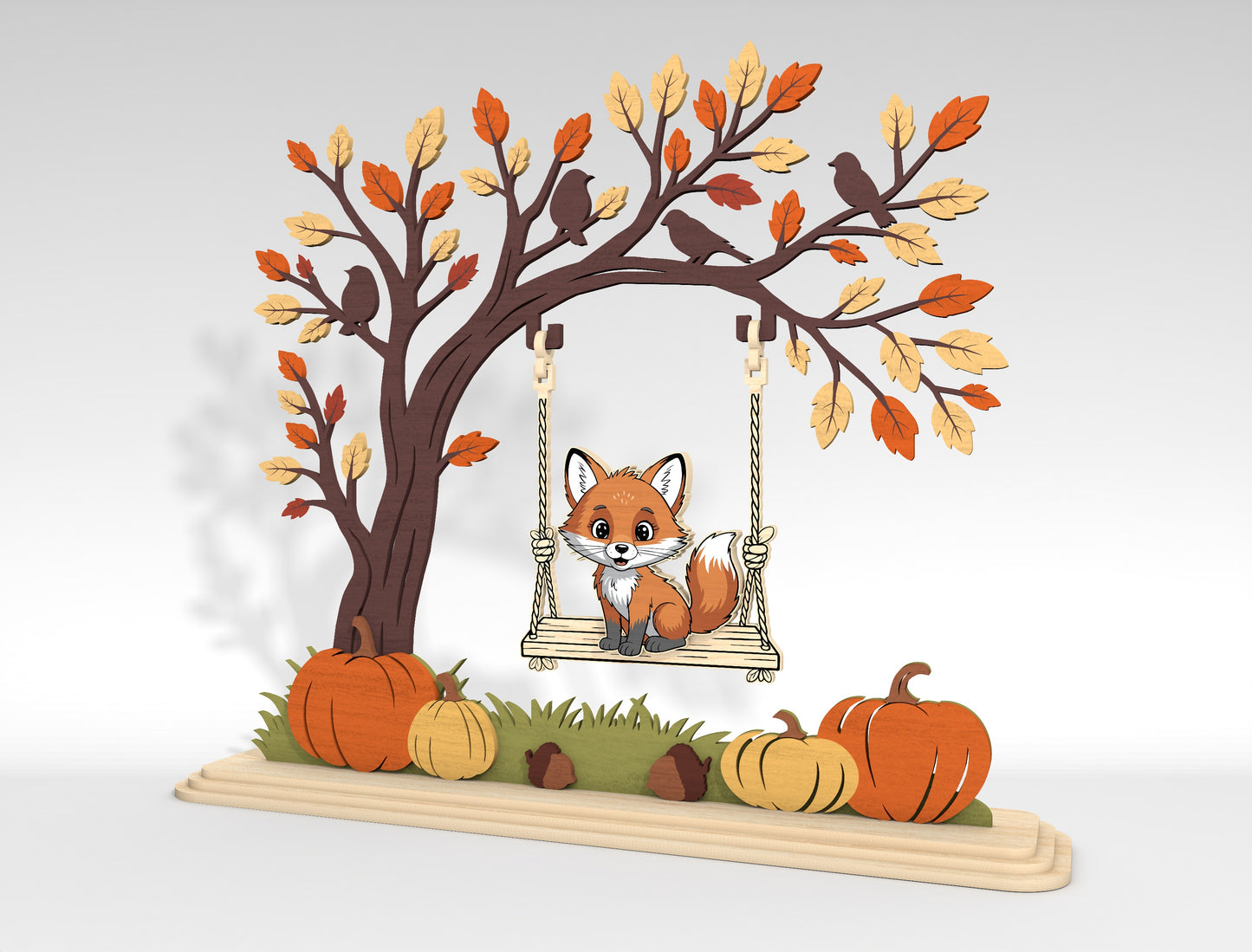 Fox on Swing Fall Scene SVG for Glowforge xTool LightBurn