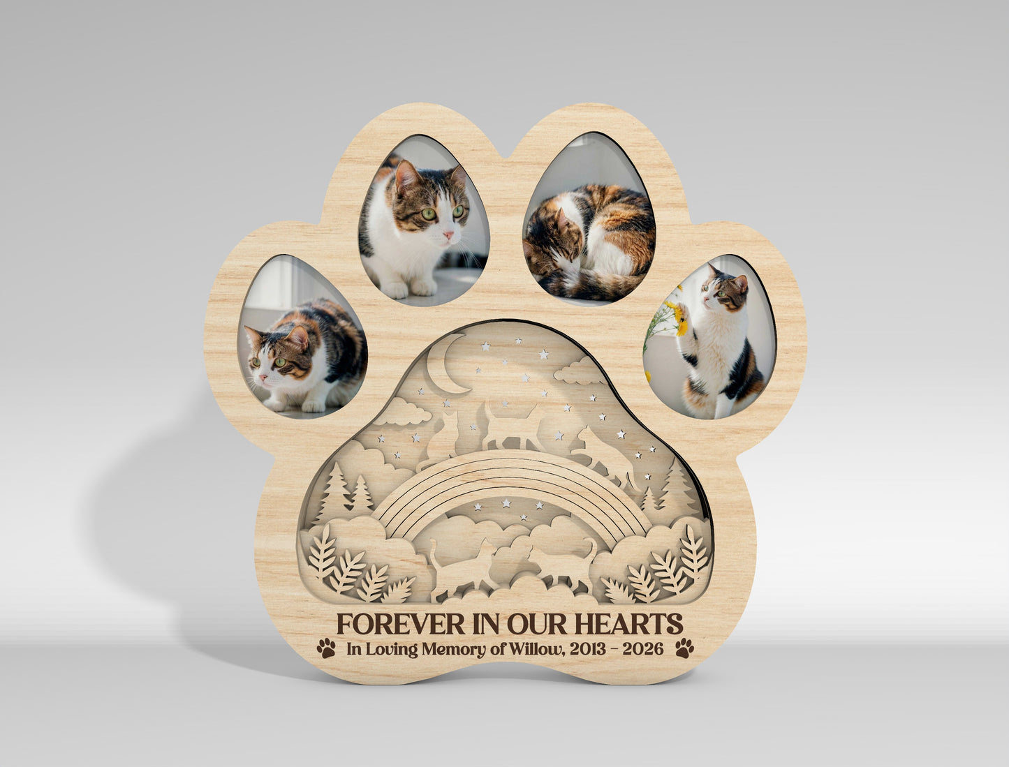 Pet Memorial Multilayer Photo Frame SVG Paw Decor Laser Cut File for Glowforge