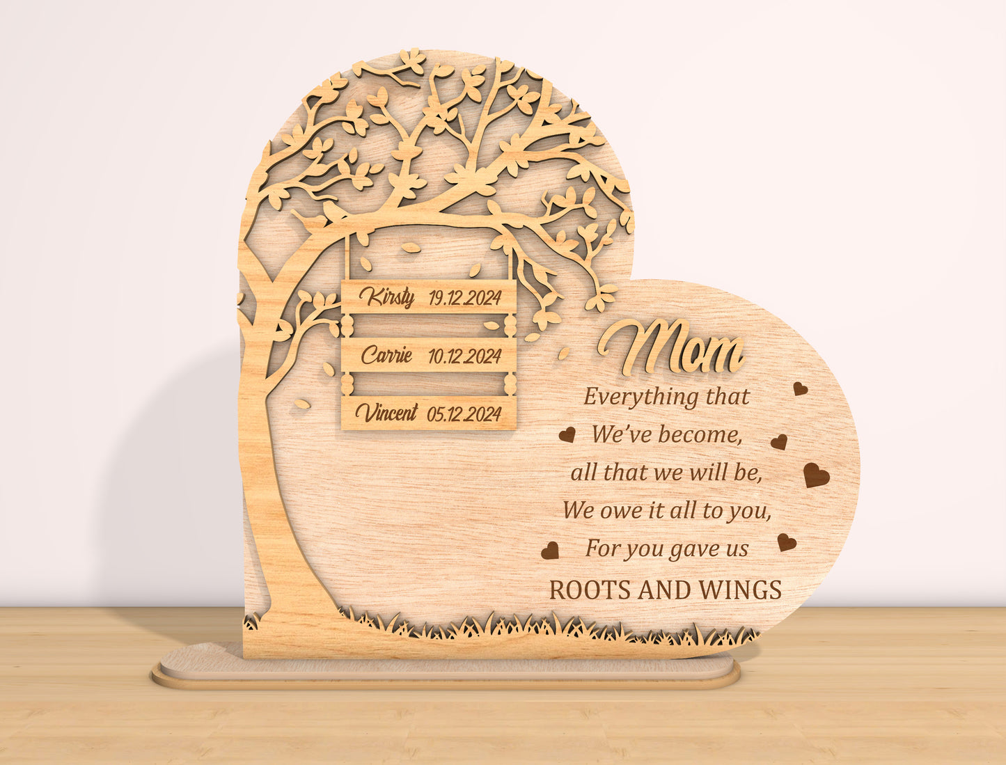Mom Roots and Wings Tree Sign SVG Bundle for Glowforge and xTool