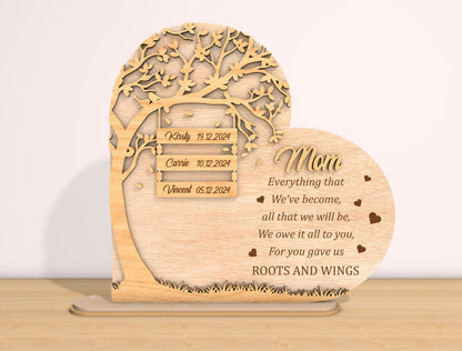 Mom Roots and Wings Tree Sign SVG Bundle for Glowforge and xTool