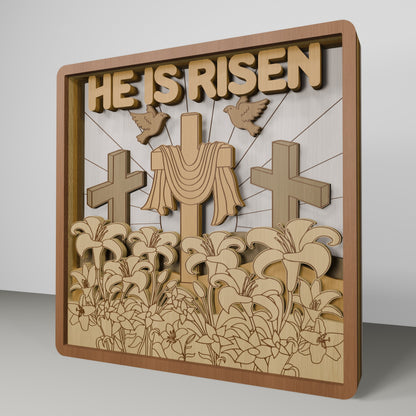 He Is Risen Multilayer Cross Scene Tabletop SVG for Glowforge and xTool
