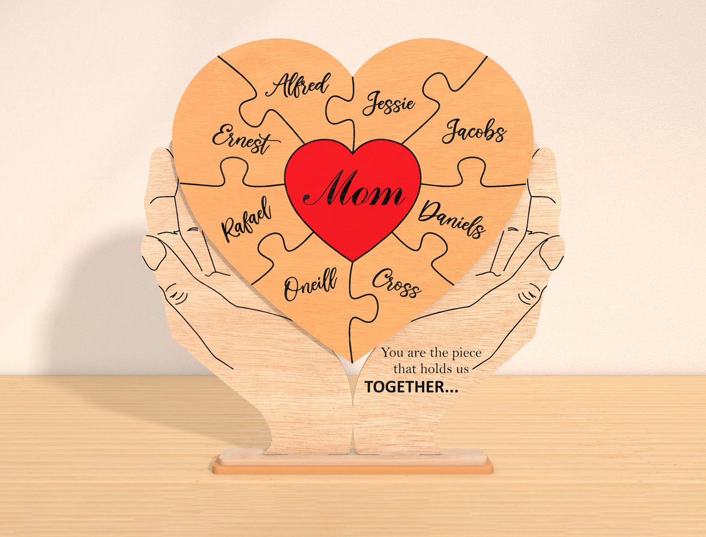 Personalized Mom Puzzle Heart Sign SVG for Glowforge and xTool