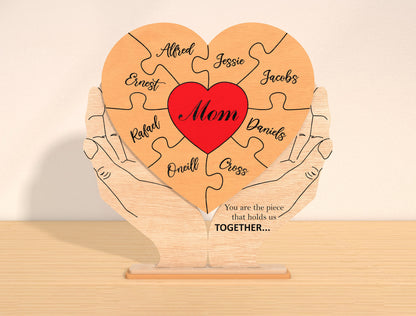 Personalized Mom Puzzle Heart Sign SVG for Glowforge and xTool