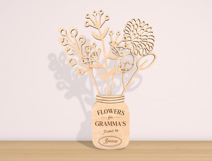 Mother’s Day Month Flower Jar Laser Cut File Bundle | 12 Monthly Flowers | Layered Wooden Decor | Glowforge, xTool, LightBurn, etc.