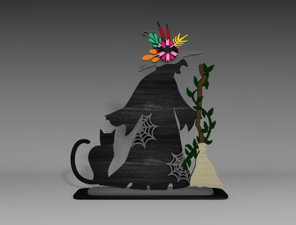 Halloween Witch Silhouette SVG Bundle Standing Shelf Sitter for LightBurn Glowforge xTool 3 Designs