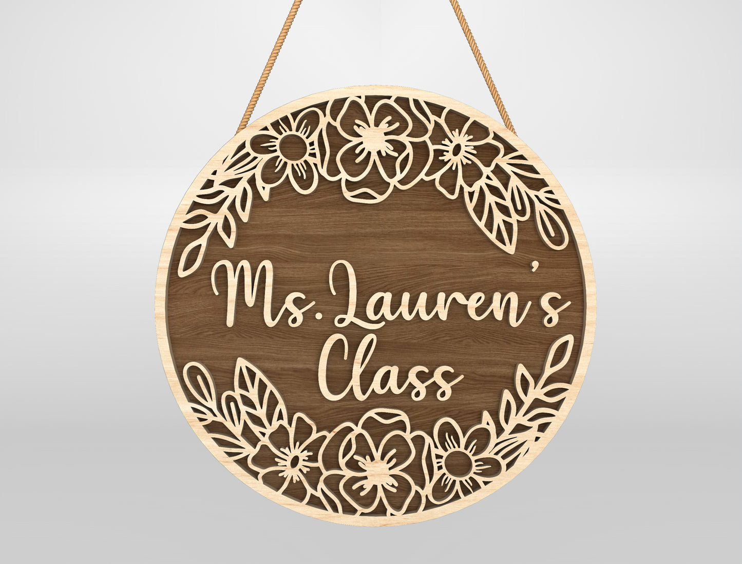 Personalized Engraved Floral Classroom Door Sign Laser Cut File for xTool and Glowforge