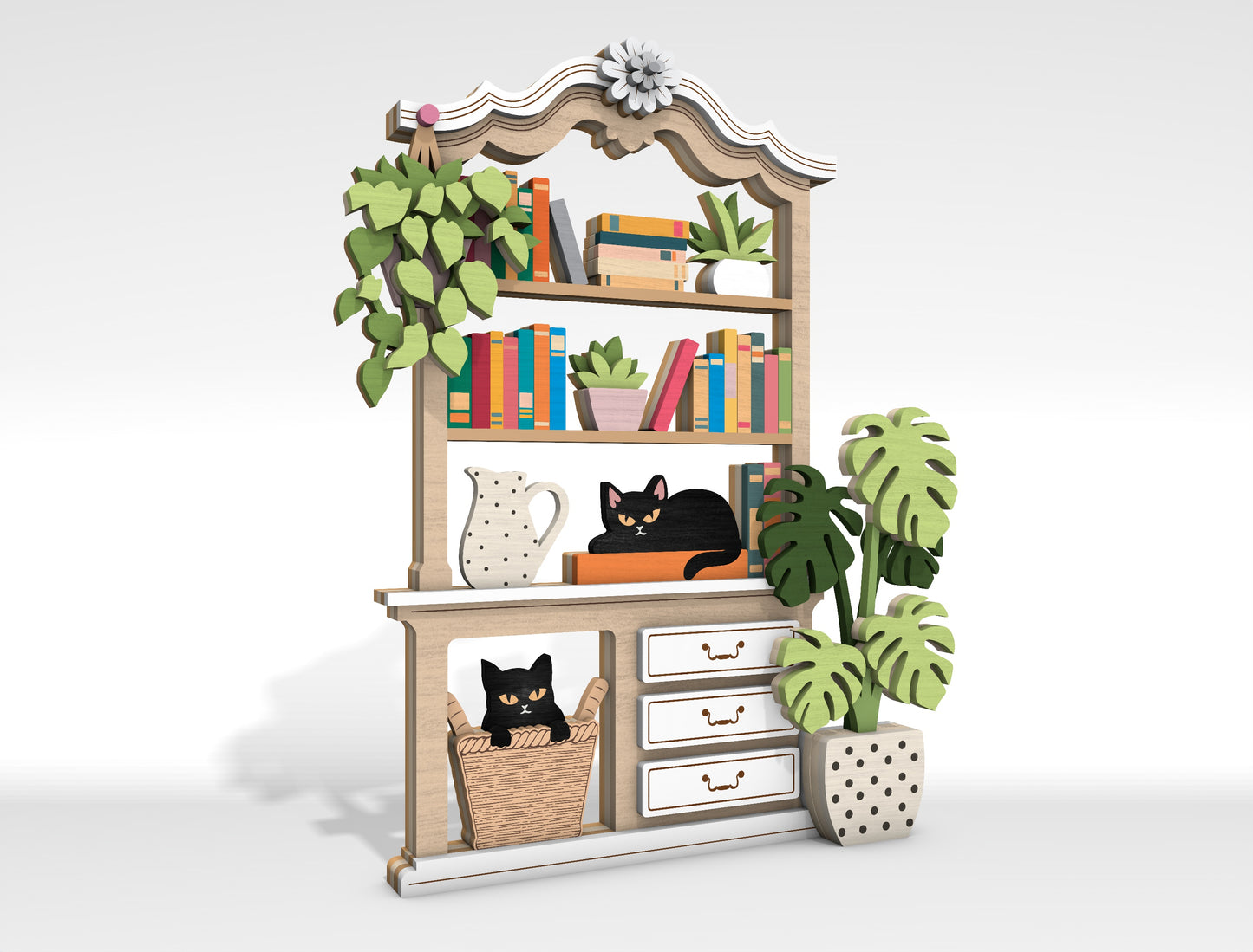 Cat Bookshelf SVG Multilayer Laser Cut File for Glowforge and LightBurn