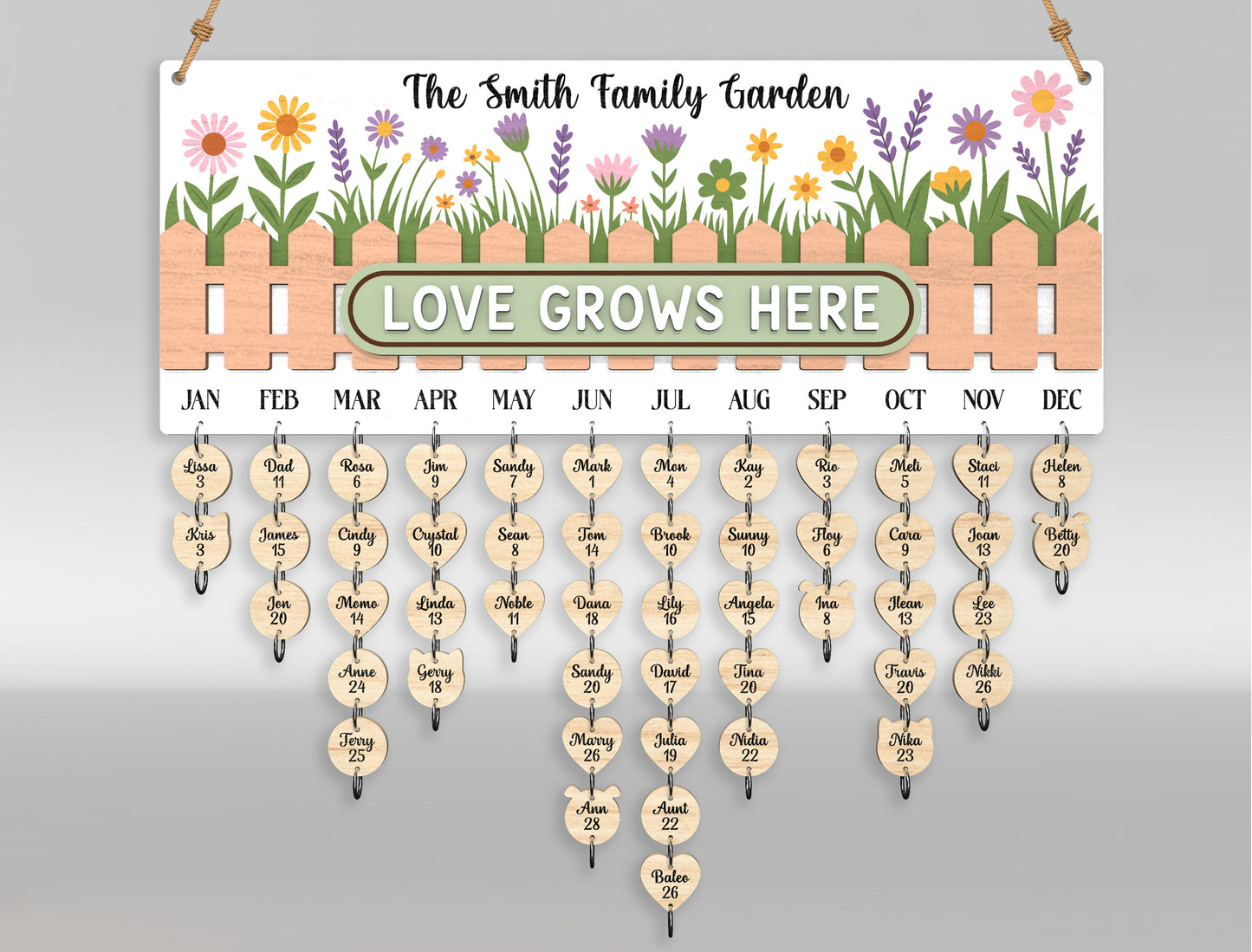 Personalized Family Name Sign SVG Hanging Heart Wall Decor Laser Cut File for LightBurn and xTool